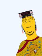 3soyjaks angry asian closed_eyes clothes dragon glasses hat mustache open_mouth qing_dynasty smile smug soyjak stubble variant:feraljak variant:mongoljak variant:smugjak yellow_skin // 1536x2048 // 274.4KB