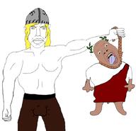 ancient antiquity blonde_hair_ brown_skin bulge germanic helmet micropenis roman_empire rome runes swastika tiny_penis variant:chudjak white_skin // 701x674 // 125.6KB