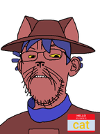 angry animal biting_lip blue_hair brown_skin cat cat_(namefag) clothes ear eyebrows frown glasses hair hat hello_my_name_is_(sticker) looking_at_you meta:namefags name_tag niko_(oneshot) nose oneshot scarf stubble teeth text transparent_background variant:gapejak variant:kuzjak whisker wrinkles yellow_sclera // 1080x1440 // 224.2KB