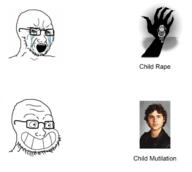 2soyjaks beard bloodshot_eyes calarts child_rape crying david_reimer glasses open_mouth pedophile rape red_eyes soyjak tear teeth variant:soyak // 2859x2563 // 1.6MB