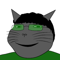animal black_hair brazilian_chud_(user) cat glasses green_shirt grey_skin meta:self_insert sloptranwnbag_(namefag) subvariant:massmeowjak variant:gapejak // 1200x1200 // 15.5KB