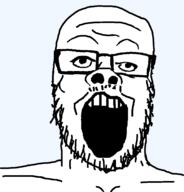 bald glasses merge open_mouth series:fusionjaks stubble variant:a24_slowburn_soyjak variant:markiplier_soyjak // 1031x1075 // 23.0KB