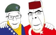 beret bosnia closed_mouth clothes country fez flag flag:bosnia_and_herzegovina flag:turkiye friendship glasses hand hat military_beret no_more_brother_wars smile soyjak stubble turkiye variant:cobson variant:feraljak yellow_hair // 1892x1178 // 774.5KB