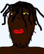 black_skin closed_mouth dreads glasses hair neutral nigger red_lips soyjak stubble subvariant:gapejak_slim variant:gapejak yellow_eyes // 800x1000 // 28.6KB
