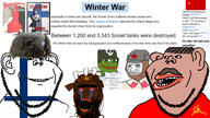 amphibian animal army article beard beheaded blood communism conflict crying death decapitated ear finland finnish_text flag:finland flag:soviet_union frog glasses gore hammer_and_sickle hand helmet holding_head joseph_stalin military military_hat military_uniform nas:pepe pepe_the_frog red_eyes skull smile soviet_union soyjak star stubble subvariant:impish_amerimutt text variant:impish_soyak_ears variant:soyak war white_background wikipedia winter winter_war // 1920x1080 // 483.5KB