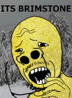 brimstone brimstone_winter glasses holding_object irl_background open_mouth snow stubble text tree variant:nostriljak winter // 768x1043 // 739.9KB