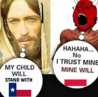 black_sclera country demon flag flag:poland flag:texas glasses horn jesus no_pupils open_mouth pentagram poland red_skin satan soyjak stubble texas text variant:gapejak // 406x404 // 237.7KB