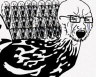 chicken crying glasses large_eyebrows multiple_soyjaks open_mouth soyjak stretched_mouth stubble variant:soyak // 1000x800 // 1.1MB