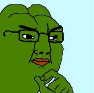 amphibian frog glasses green_skin hand hand_upon_chin nas:pepe pepe pepe_the_frog soyjak variant:chudjak // 602x597 // 127.4KB