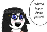 clothes glasses hair happy open_mouth speech_bubble text trend:aryan variant:soytan // 527x368 // 21.2KB