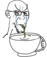 angry bloodshot_eyes closed_mouth crying cup drinking_straw ear glasses hand holding_object large_eyebrows mug sip soyjak stubble variant:soyak // 680x820 // 124.0KB