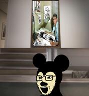 angry arm artist bloodshot_eyes crying disney ear glasses gun hair hand harvey_ball irl large_eyebrows mickey_mouse mouse multiple_soyjaks mustache open_mouth pointing soyjak soyjak_quintet stretched_mouth stubble variant:et variant:gapejak variant:markiplier_soyjak variant:soyak variant:tony_soprano_soyjak // 1280x1390 // 1.1MB