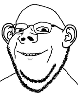 1soyjaks aliased bald beard black_eyes ear glasses grin meta:not_a_duplicate nose stubble teeth variant:impish white_background white_sclera // 701x839 // 47.1KB