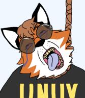 animal bloodshot_eyes brown_hair crying dead fangs fox furry glasses hair hanging linux open_mouth rope suicide sunglasses tongue tranny variant:bernd xenia yellow_teeth // 902x1038 // 36.5KB