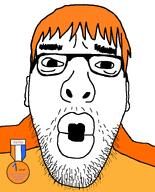 badge eyelids glasses hair orange_hair smile soyjak soyzellig_party stubble text variant:asmattr zach zarty // 598x740 // 44.3KB