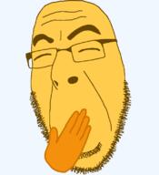 closed_eyes emoticon glasses hand no_mouth series:soymoji soyjak stubble variant:cobson yellow yellow_skin // 721x789 // 24.8KB