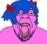 blue_hair bury_pink_gril glasses hair mirth_(user) mist open_mouth pink_skin soyjak stubble teeth tongue variant:bernd // 1200x1125 // 624.6KB