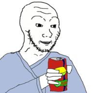 arm can clothes hand holding_object holding_sproke smile soyjak sproke stubble variant:soyak // 500x500 // 100.6KB