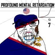 american_samoa angry animal bald bird black_eyes black_hole black_sclera clenched_teeth closed_mouth cracked_teeth drool eagle ear flag flag:american_samoa flag:united_states glasses hair iq iq_bell_curve mustache nightmare_fuel no_pupils profound_mental_retardation retard soyjak star_(symbol) stubble territory text united_states variant:feraljak wrinkles // 1024x1024 // 132.8KB