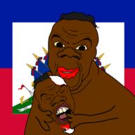 2soyjaks arm black_skin blood cannibalism closed_eyes eating flag flag:haiti food haiti hand holding_object nigger open_mouth smile smirk subvariant:feralnigger variant:feraljak yellow_eyes // 2048x2048 // 750.7KB