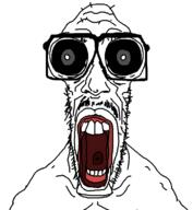 black_eyes glasses large_eyes open_mouth red_lips stubble teeth variant:mentaljak white_skin // 715x777 // 20.6KB