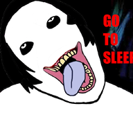 animated bloodshot_eyes crying hair jeff_the_killer open_mouth rope soyjak suicide text tongue variant:bernd yellow_teeth // 760x704 // 137.7KB