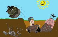blood dead ditch flag full_body hohol military military_cap military_uniform mutt pig russo_ukrainian_war skeleton soyjak sun variant:chudjak yoba_face // 1280x823 // 228.1KB