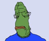 closed_mouth clothes frog glasses green_skin lips neutral no_nose oh_my_god_she_is_so_attractive pepe soyjak stubble variant:parrotjak // 682x576 // 20.3KB