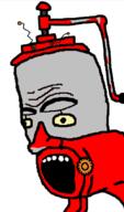 cartoon fender fender_pinwheeler gear handle open_mouth red_skin robin_williams robot robots_(movie) soyjak sproke variant:sproke_trio yellow_eyes yellow_sclera // 500x850 // 60.1KB