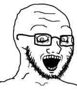 crazed glasses looking_at_you monochrome open_mouth soyjak stubble subvariant:soyak_(crazed) template variant:soyak white_background // 665x800 // 53.7KB