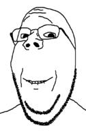 biting_lip glasses smile soyjak stubble subvariant:wholesome_soyjak variant:gapejak // 556x844 // 69.8KB