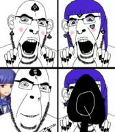 angry animated anime bbc bernkastel blush bwc ear facial_mark forehead_mark glasses hair hand nose_piercing nose_ring open_mouth painted_nails purple_hair queen_of_hearts soyjak stubble subvariant:slutson umineko variant:cobson video_game // 1449x1656 // 484.2KB