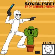 3soyjaks body cactus clay_pot closed_mouth clothes ear glasses glove meta:tagme nintendo nintendo_switch open_mouth pointing pose shoe smile smug soyjak sunglasses text variant:a24_slowburn_soyjak variant:impish_soyak_ears variant:soyak video_game yellow_background // 700x700 // 79.6KB