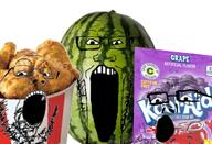 food irl kfc kool-aid meta:tagme soyjak_trio stubble variant:gapejak variant:markiplier_soyjak variant:tony_soprano_soyjak watermelon // 750x513 // 241.8KB