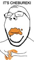 arm chebureki closed_eyes closed_mouth crimea crimean_tatar eating food glasses hand holding_object its_over smile soyjak stubble subvariant:wholesome_soyjak text variant:gapejak // 600x1053 // 110.2KB