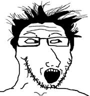 glasses hair merge open_mouth series:fusionjaks soyjak stubble variant:markiplier_soyjak variant:soyak // 786x837 // 46.9KB