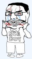 angry arm big_boy blood bloodshot_eyes clothes crying full_body glasses hair hand shoe soyjak subvariant:big-boy template transparent_background variant:chudjak vein // 515x955 // 21.2KB