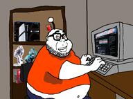 acrylic_stand bald beard censored chair computer desk dildo fat full_body furry glasses hatsune_miku keyboard nintendo_switch_2 obese orange_shirt playstation_5 playstation_5_pro rtrans reddit shelf snoo subvariant:smugfat sweat_stain transgender_flag variant:smugjak // 1449x1080 // 264.7KB