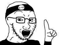 arm balaclava clothes glasses hand headband isis islam open_mouth pointing_up soyjak stubble variant:soyak // 1000x756 // 14.6KB