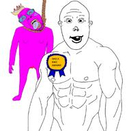 ack award banana banana_split_ice_cream boylover_symbol buff bwc hanging meta:bait meta:bait_post_dni meta:raisin_bait_dni muscles muscular_male noose pink_skin purple_skin quote quote_(user) toned tongue_out two_soyjaks variant:bernd variant:vlodson vloderald vlodson vlodson_will_always_be_a_gem white_background // 937x937 // 156.8KB
