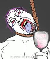 2soyjaks anger_mark angry bloodshot_eyes buff crying dead ear gigachad glasses hair hand hanging holding_object mirror mucus mustache open_mouth purple_hair red_skin rope soyjak stubble suicide text tongue tranny variant:chudjak vein yellow_teeth // 1080x1266 // 691.7KB