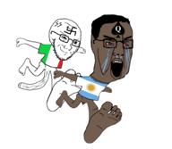2soyjaks argentina brown_skin bwc clothes flag flag:argentina flag:italy foot full_body italy nsfw penis running small_eyes soyjak tbp variant:chudjak variant:soyak // 969x845 // 151.9KB