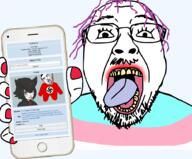 anime booru glasses hair holding_object lipstick makeup meta meta:tagme phone red_eyes stubble subvariant:chudjak_front swastika tranny variant:bernd variant:chudjak vectorized // 920x762 // 344.6KB