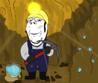 bag clothes full_body gem glasses hat holding_object light miner pickaxe soyjak stubble subvariant:wholesome_soyjak underground variant:gapejak // 791x669 // 336.2KB