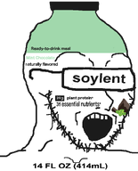bottle bottle_cap cap clothes english_text eyebrows green hat mint neck no_eyes open_mouth soy soyjak soylent soylent_(mint_chocolate) stubble teeth text transparent_background variant:soyak // 644x800 // 17.8KB