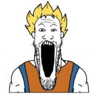 anime buff clothes dragon_ball dragon_ball_z ear hair open_mouth son_goku soyjak stretched_mouth stubble super_saiyan variant:markiplier_soyjak yellow_hair // 480x480 // 101.6KB