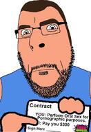 closed_mouth clothes glasses hair hand holding_object pointing soyjak text thug_hunter variant:cobson white_skin // 775x1127 // 60.8KB