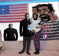 2soyjaks beard biting_lip black_skin blush dr_dre earring facial_mark forehead_mark hair hand irl_background kendrick_lamar kris_kane nose_piercing nose_ring open_mouth painted_nails soyjak subvariant:hornyson subvariant:slutson variant:cobson // 1077x1023 // 954.0KB