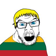 blue_eyes clothes country flag flag:lithuania glasses hair lithuania open_mouth soyjak stubble variant:feraljak yellow_hair // 1500x1500 // 32.1KB