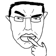 animated closed_mouth ear glasses hair hand lips raised_eyebrow soyjak subvariant:chudjak_front thinking variant:chudjak // 740x859 // 179.2KB